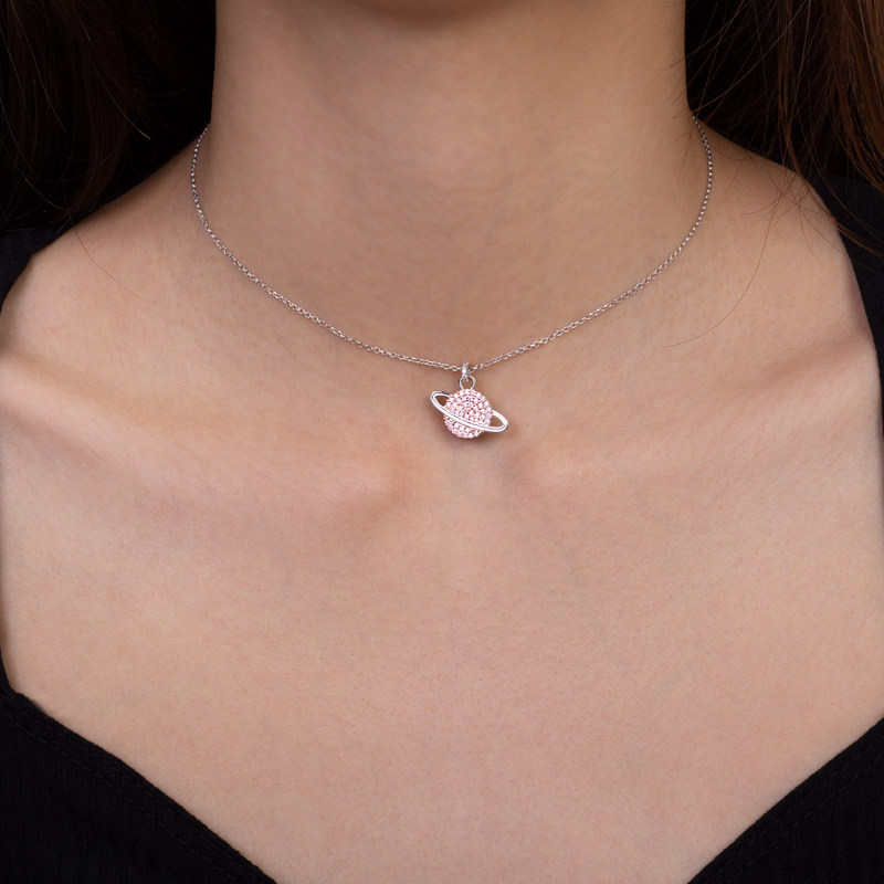 纯银粉色星球项链小行星吊坠土星锁骨个性明星项链