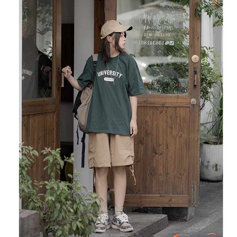 ONE BLUE 夏季日系纯棉小众短袖t恤男潮2022宽松休闲学生上衣TEE