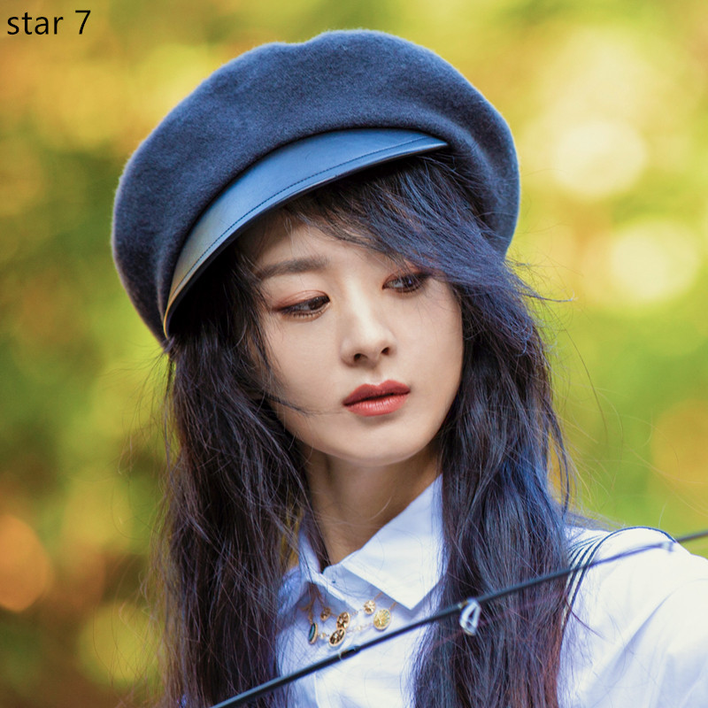 赵丽颖同款帽子贝雷帽羊毛呢鸭舌帽皮帽檐军帽秋冬百搭复古画家帽