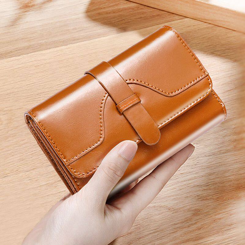 钱包简约真皮折叠招财黄色小黄ins精致短款钱包