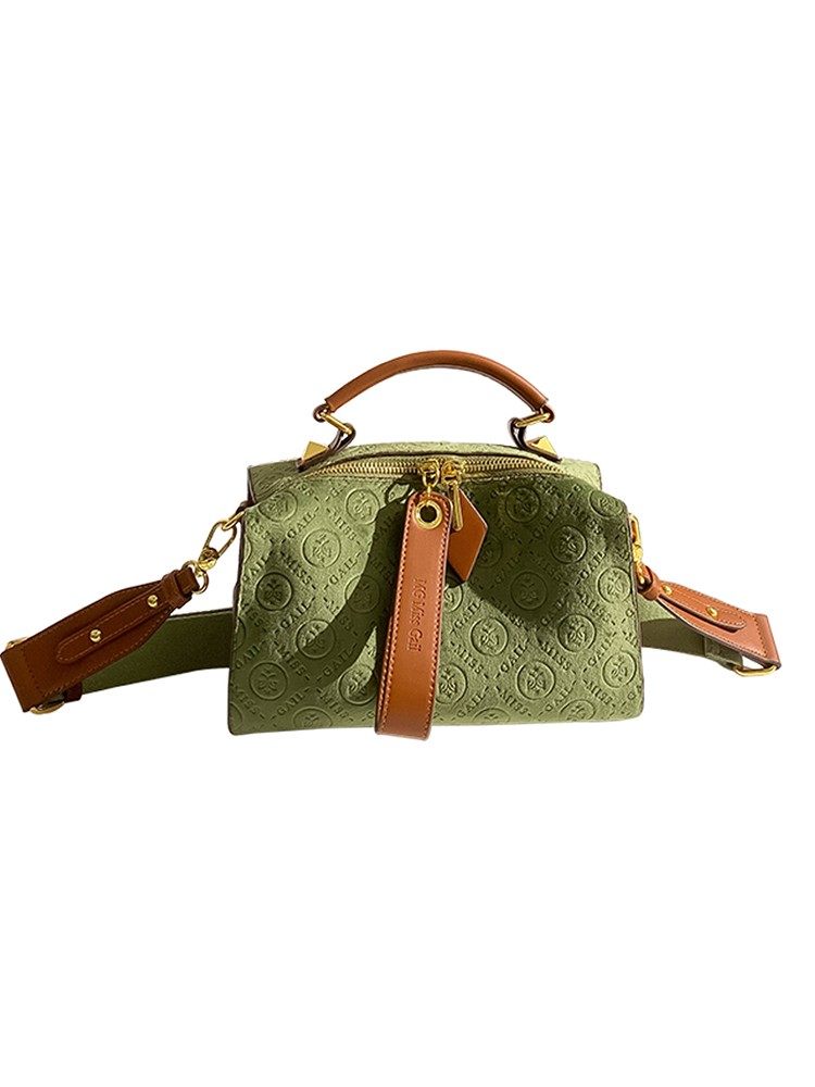 mack jankles爆款女包真皮刺绣波士顿包女牛油果绿丝绒手提盒子包