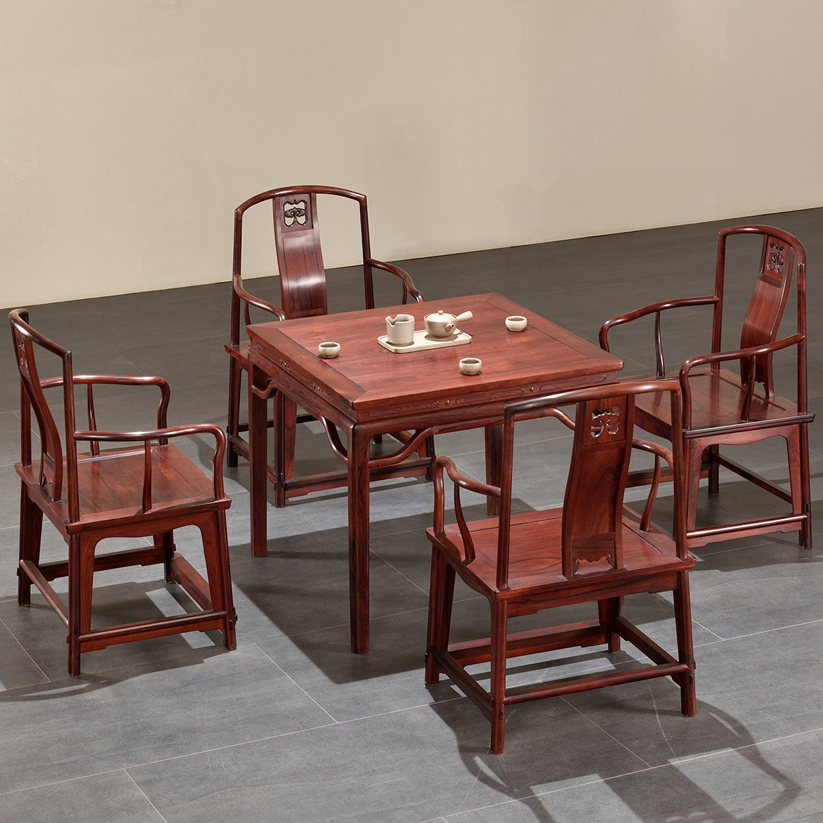 攀峰红木四方桌椅组合巴里黄檀休闲中式南官餐桌
