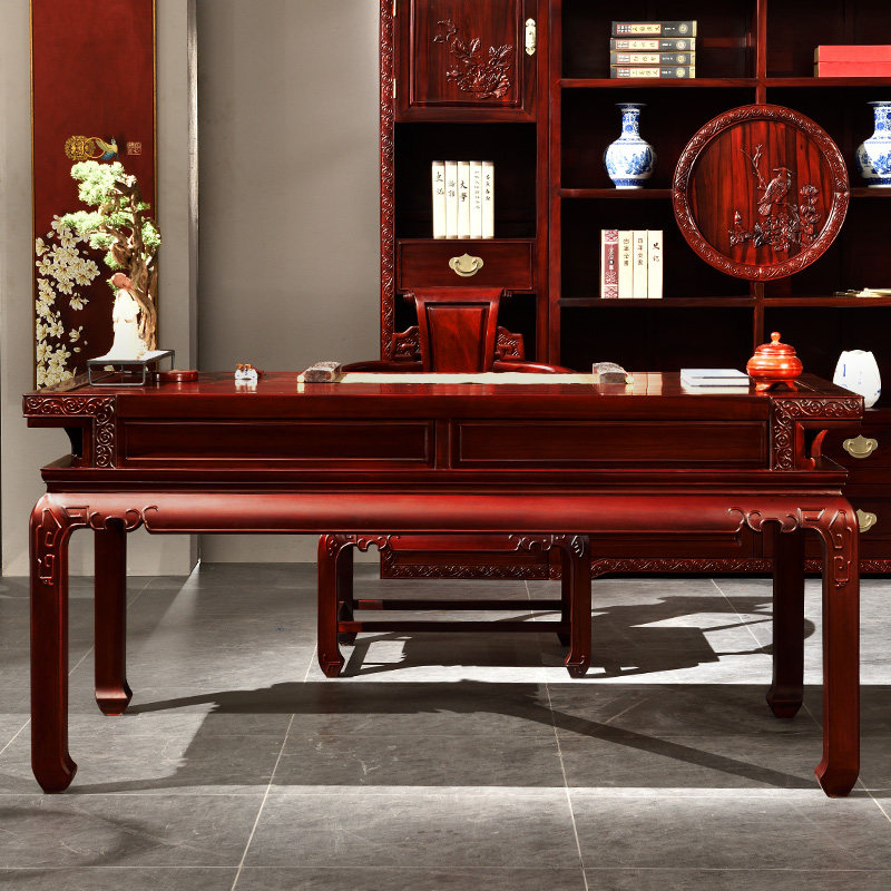 攀峰红木办公桌南美美红酸枝现代新古典中式书桌书桌