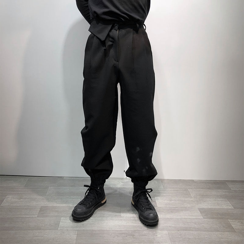 春季原宿风简简约宽松松工装束脚裤男山本黑色休闲裤