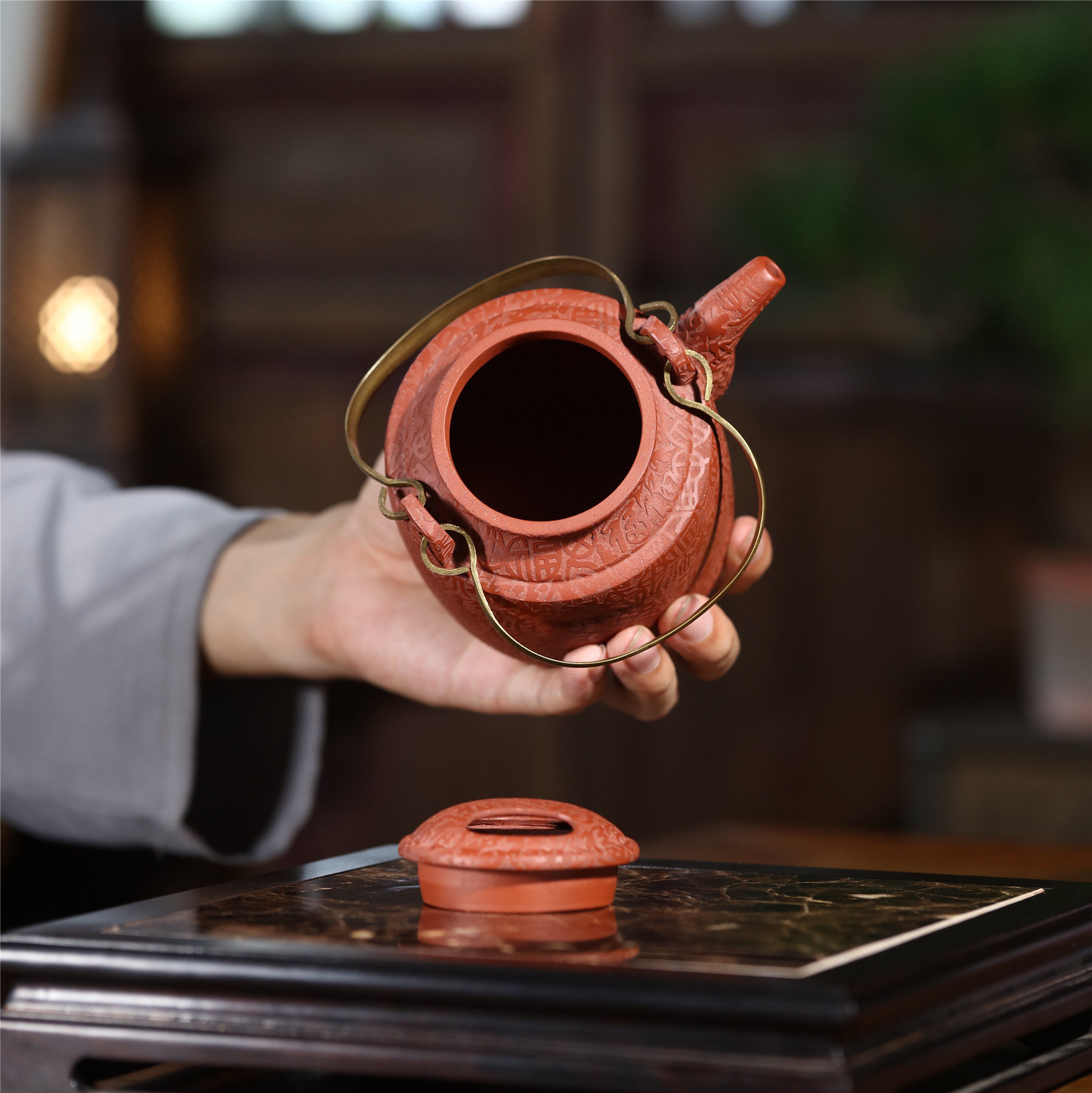 宜兴宜兴紫砂紫砂壶手工大容量泡茶茶壶大红红袍阳刻茶壶