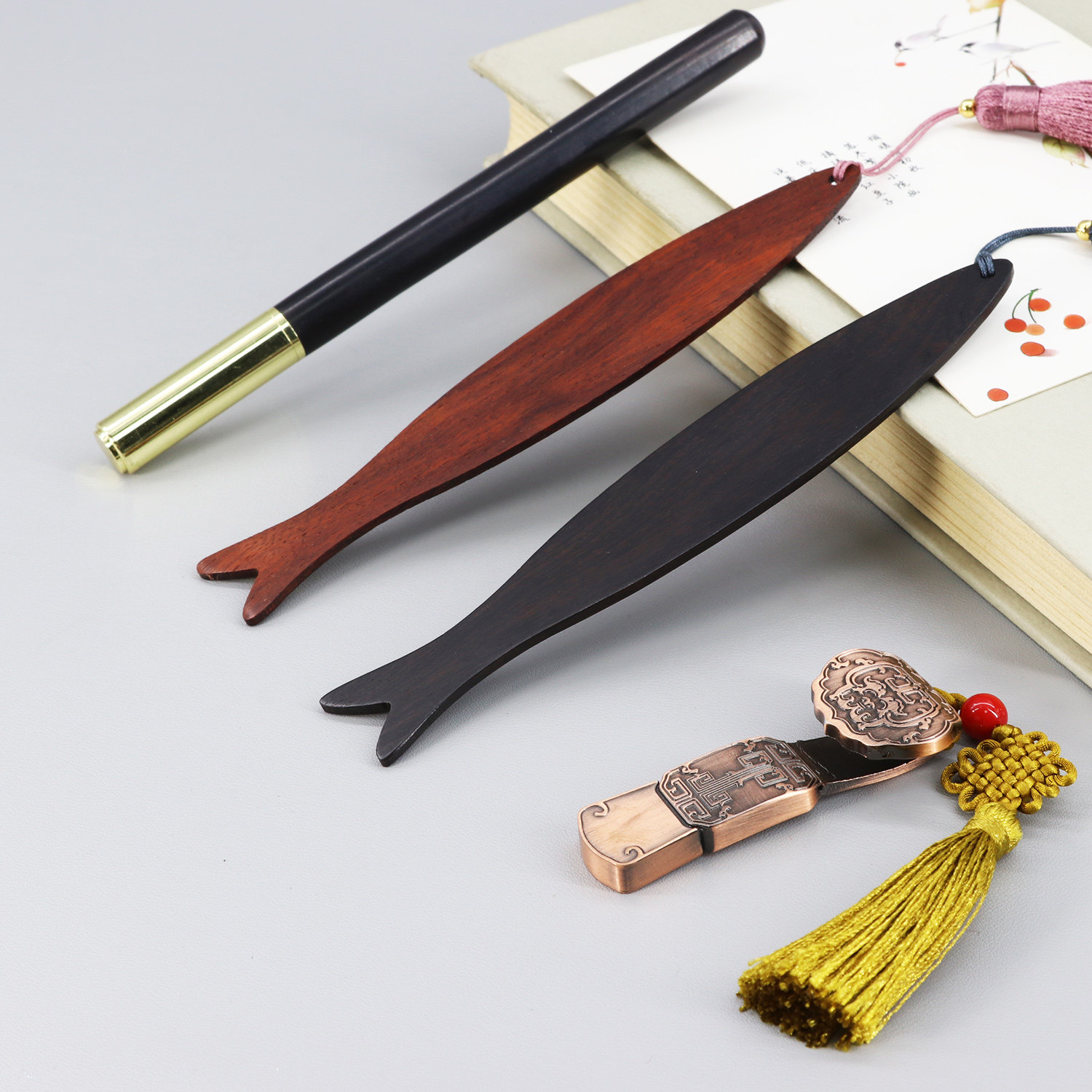 鱼笺中国国风紫光檀木书签故宫博物馆创意古风书签