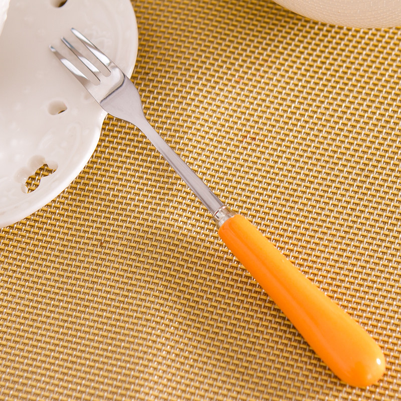 水果叉不锈钢时尚水果签子韩式西餐创意陶瓷手柄小叉子甜品点心叉