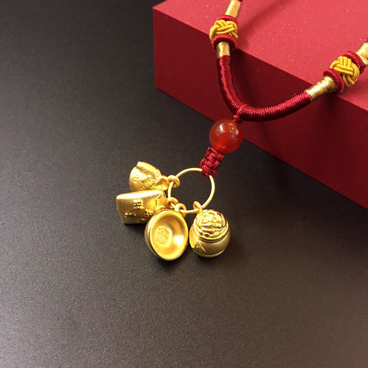 3d硬金999足金吊坠 宝宝儿童男女丰衣足食套装黄金吊坠挂件 送礼