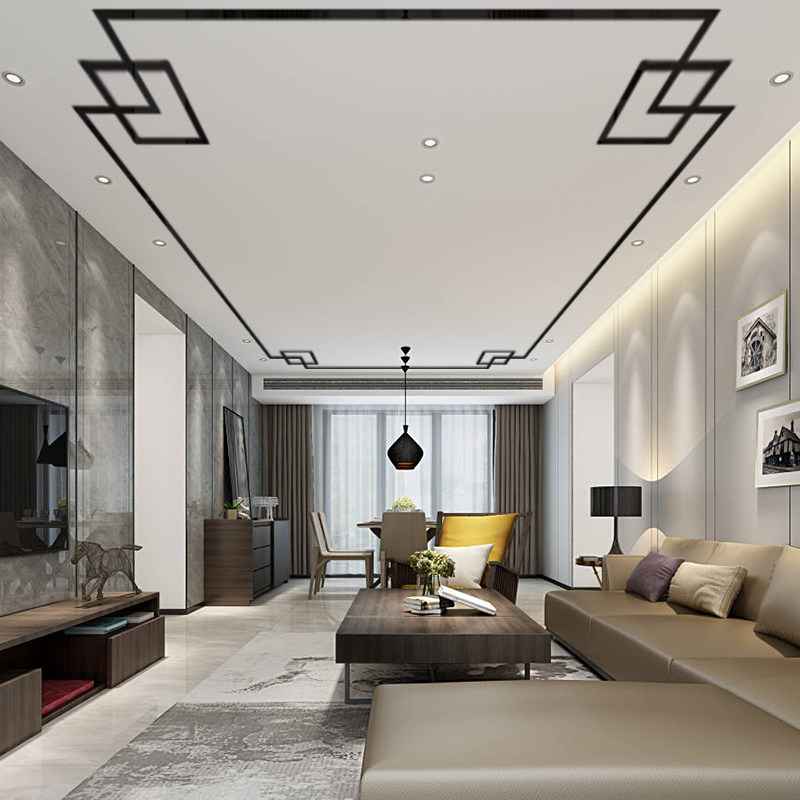 自粘天花板立体墙贴中式吊顶边框装饰亚克力石膏墙贴