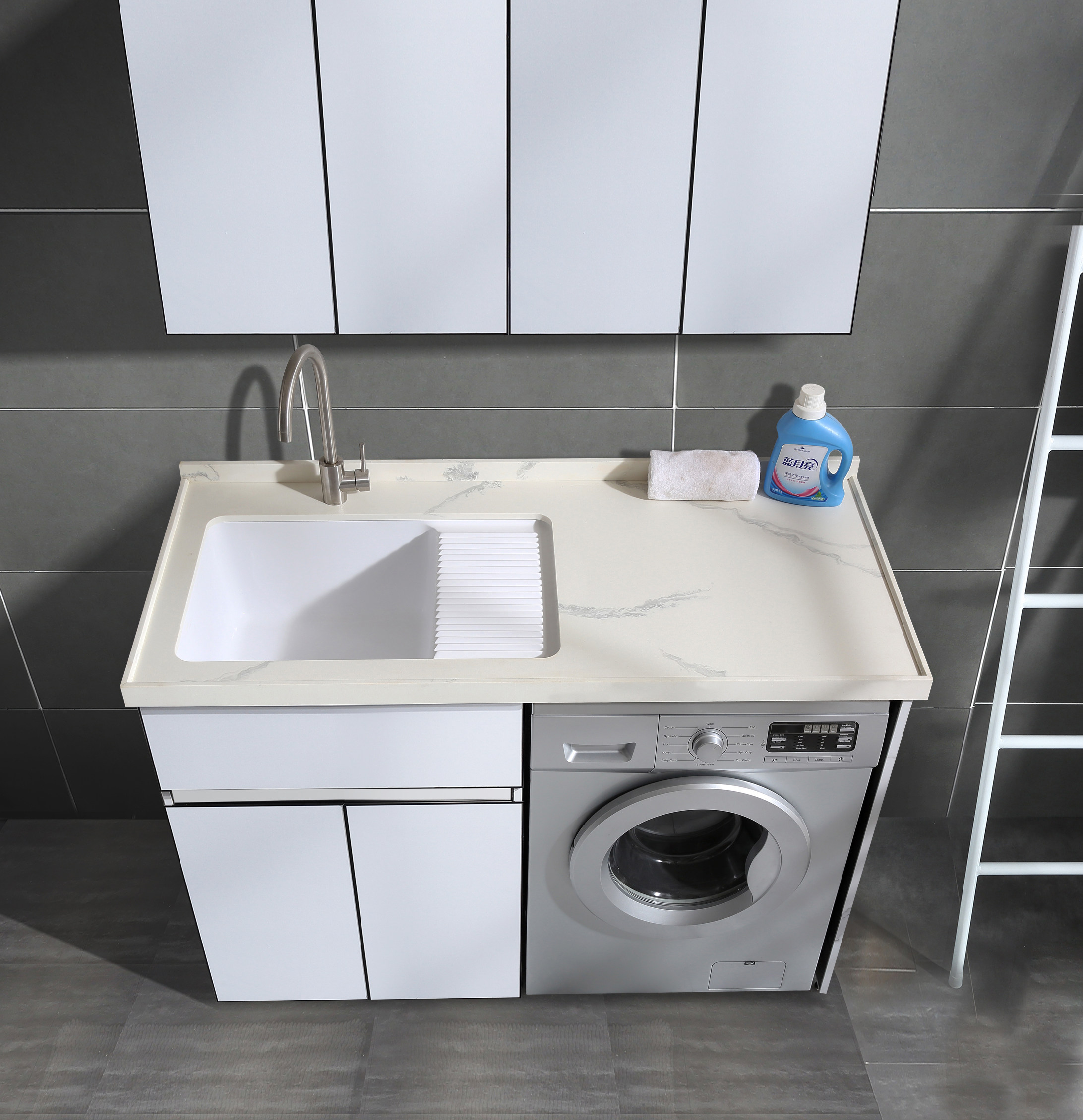 华仕艾肯洗衣机柜一体岩板洗衣池带搓板洗衣机伴侣柜阳台柜浴室柜
