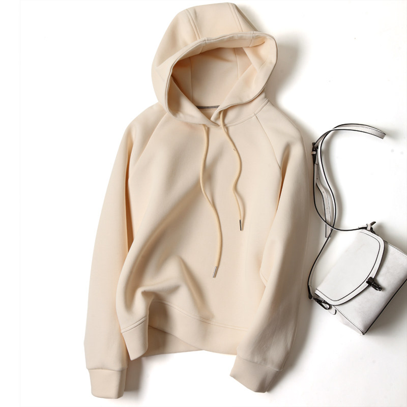 空气棉卫衣女高端欧洲站连帽休闲宽松短款纯色卫衣