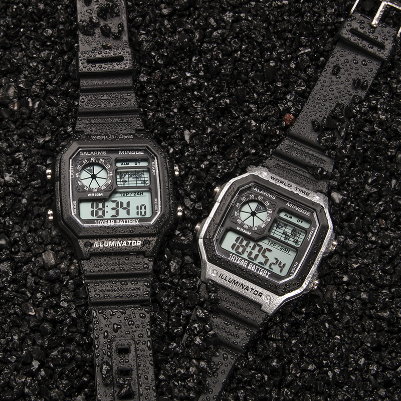 方形复古潮流电子表防水运动男女情侣表经典数字式学生电子手表表