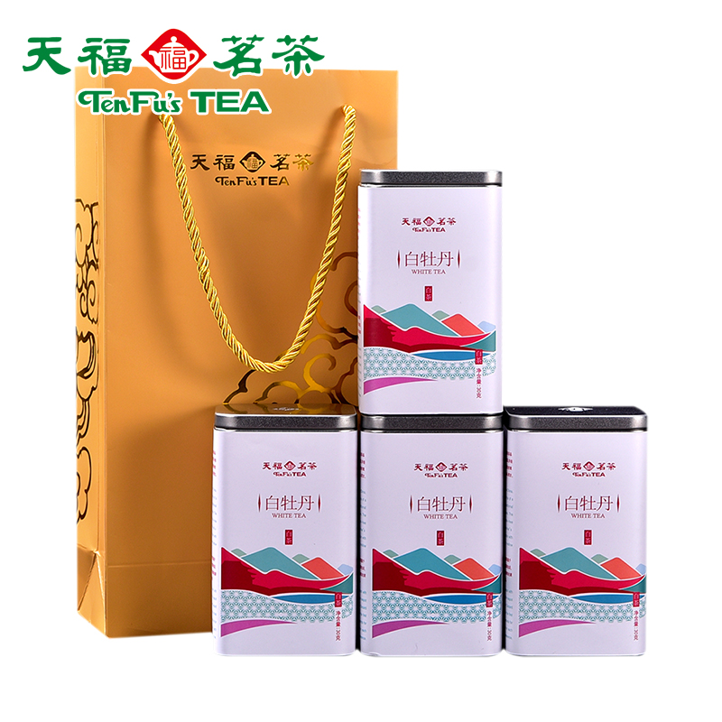 天福茗茶 福鼎特级白牡丹白茶 30克*4精美罐装2020原料 - 图0