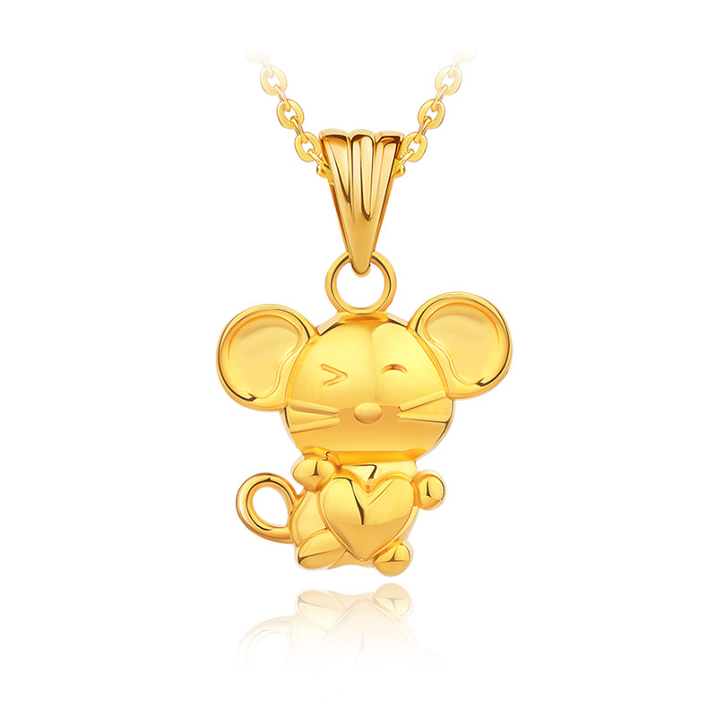 正品18k玫瑰金小金鼠吊坠彩金金老鼠项坠黄款颈饰