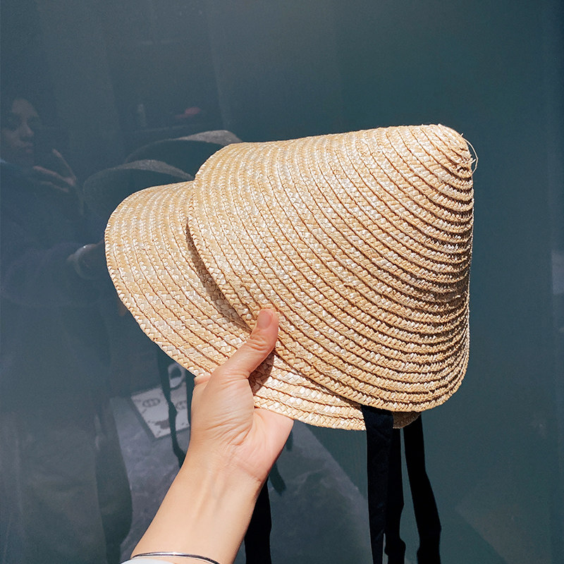 麦秆韩国尖顶遮阳帽出游绑带草帽拍照斗笠帽夏款帽子