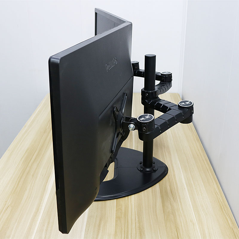 双屏显示器支架竖屏台式电脑上下升降桌面通用打孔电视机架