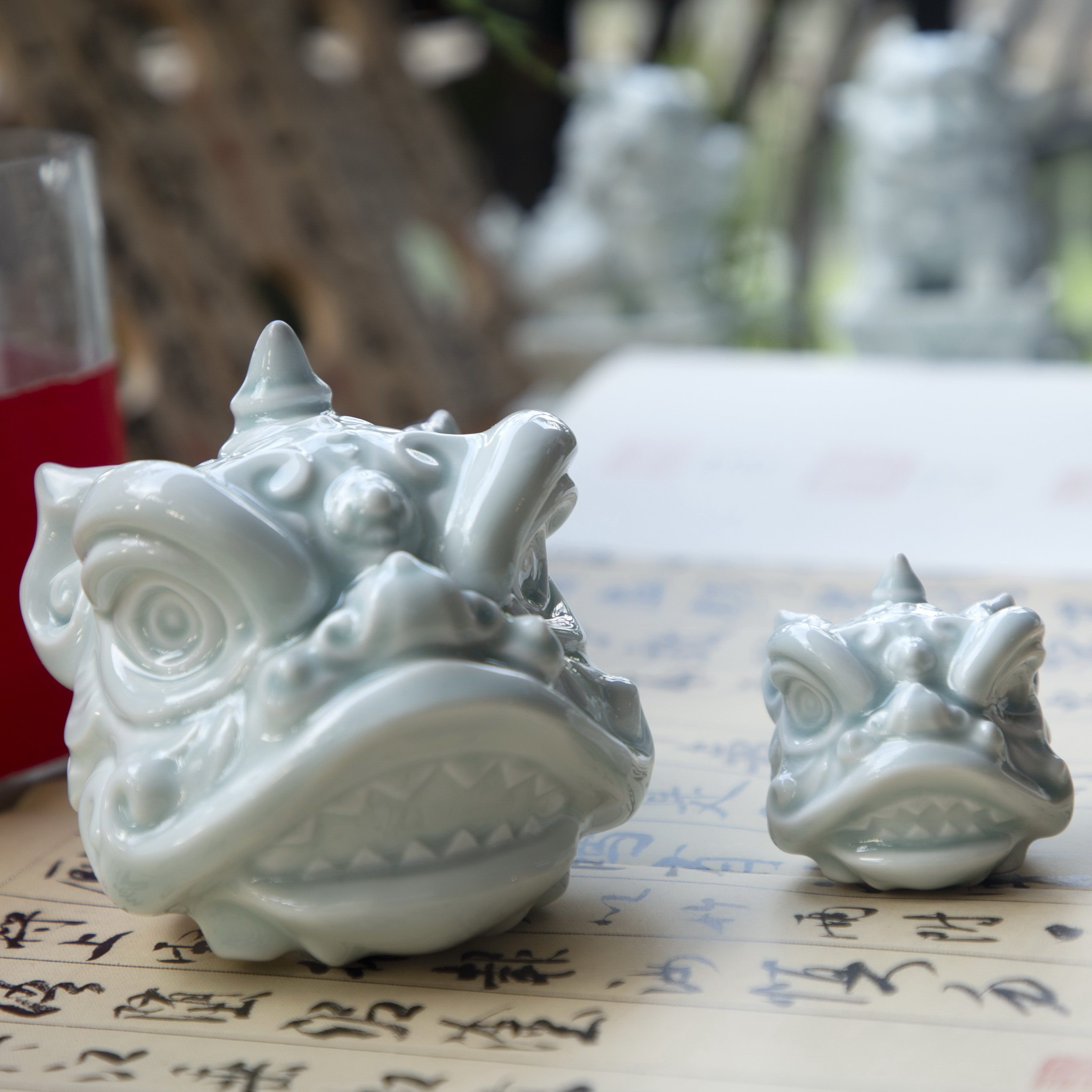 一冉一绘景德镇茶宠家居摆件陶瓷狮子头中式岭南摆件