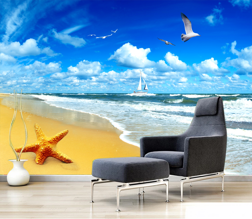 3d立体墙贴画客厅自粘防水山水风景画墙上装饰创意电视背景墙壁纸