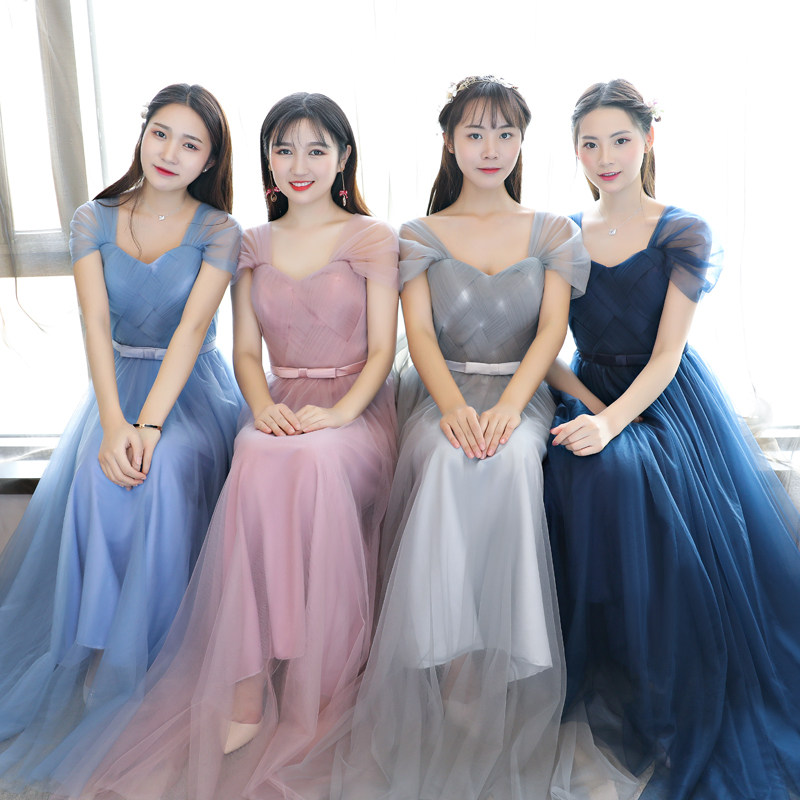 伴娘服长款2018新款显瘦韩式结婚姐妹装秋冬季豆沙色伴娘团礼服裙