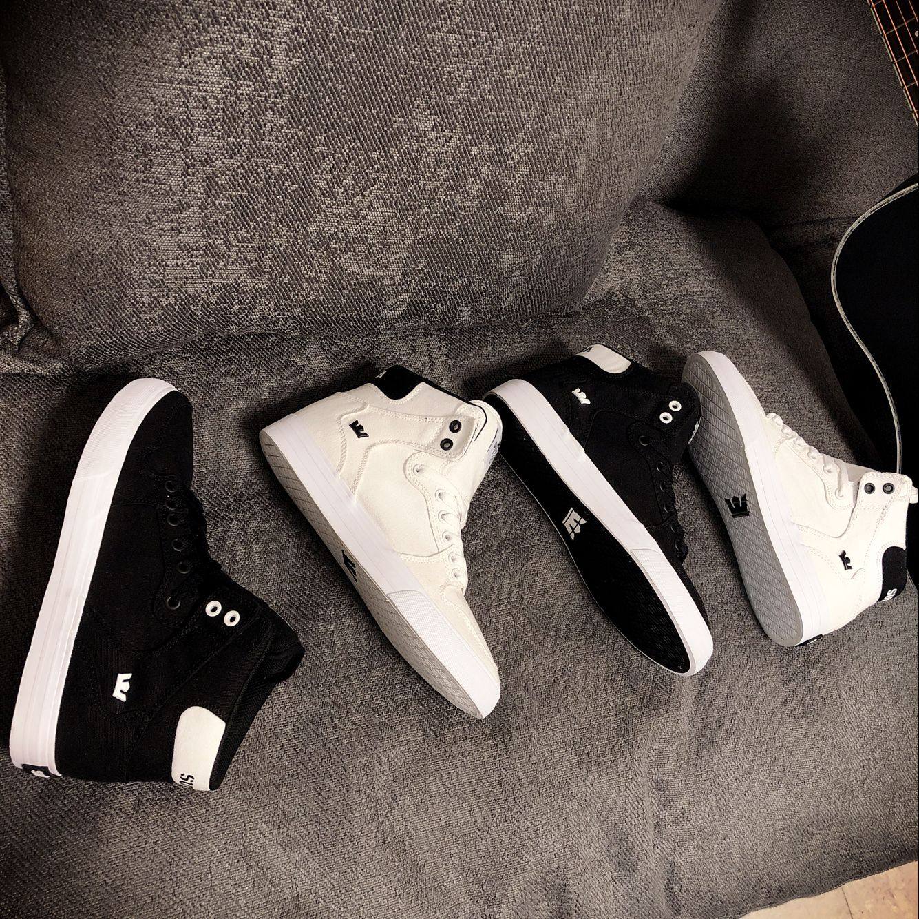 牡牧supravaider黑白白色帆布男款中高帮鞋大鞋帆布鞋