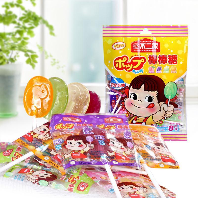 不二家棒棒糖8支袋装水果牛奶草莓休闲零食食品传统糖果