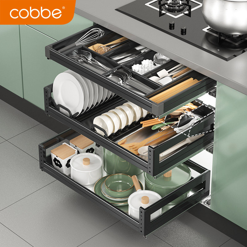 抽屉卡贝拉厨房橱柜三层碗碟碗架内置碗柜餐具拉篮
