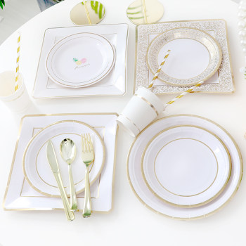 ແຜ່ນເຈ້ຍຈັດວັນເດືອນປີເກີດທີ່ຖິ້ມໄດ້ ແຜ່ນເຄ້ກສີຂາວ ແຜ່ນ dessert ຕາຕະລາງຕົກແຕ່ງງານລ້ຽງຂອງເດັກນ້ອຍ tableware picnic plate
