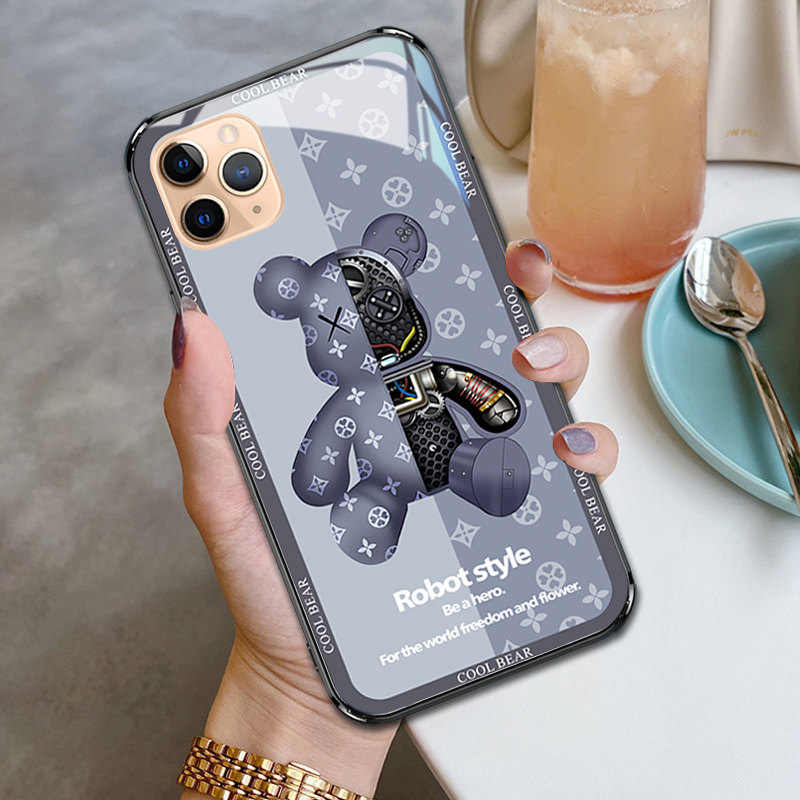 iphone11promax手机壳潮牌苹果11pro机械熊玻璃硬壳iphone十一por新款