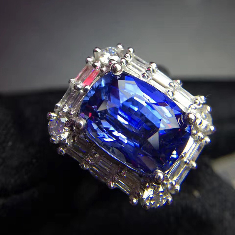天然蓝宝石 斯裏兰卡星光蓝宝石戒指 18k彩色宝石女戒时尚百搭男