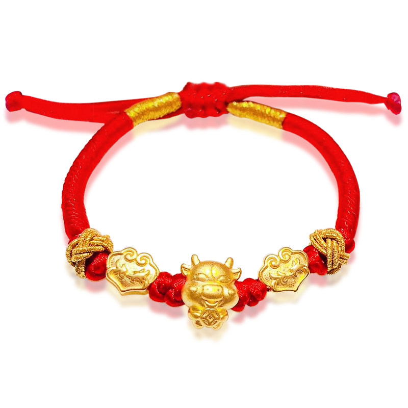 五福福牛生肖金牛手链转运黄金足金本命年手绳手饰