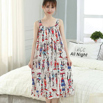 Summer Korean style artificial cotton nightgown sleeveless sexy pure cotton silk suspenders women's pajamas cartoon plus size students home clothes