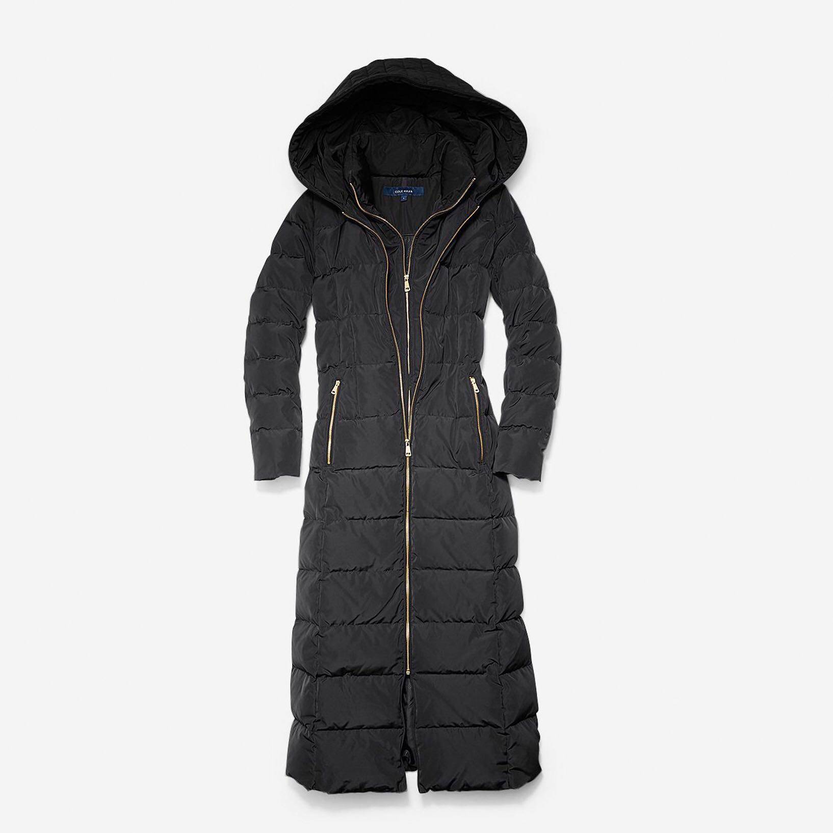 美国colehaan可汗连帽女修身超长羽绒服脚踝大衣羽绒服