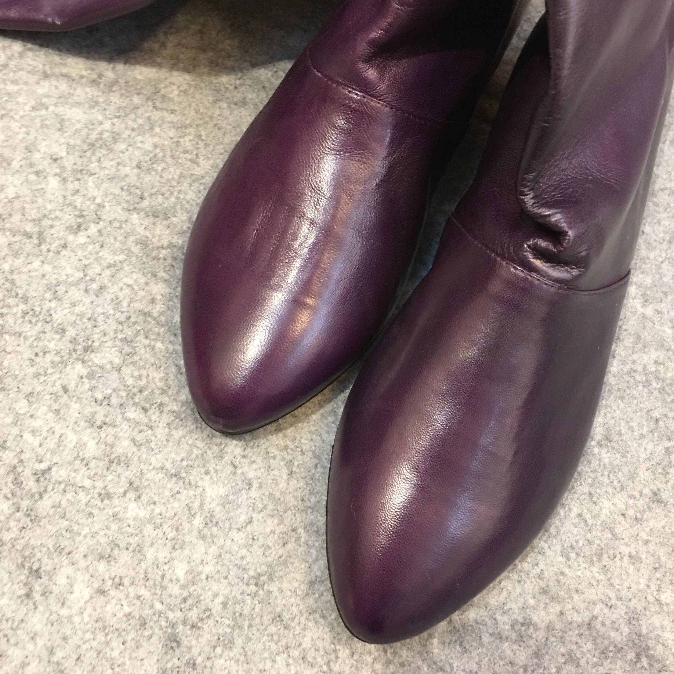 英国采购georginagoodman紫色羊皮尖头复古时装靴