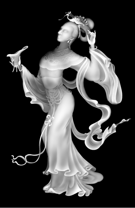 0461仕女浮雕精雕jdp灰度bmp格式玉雕木雕设计素材