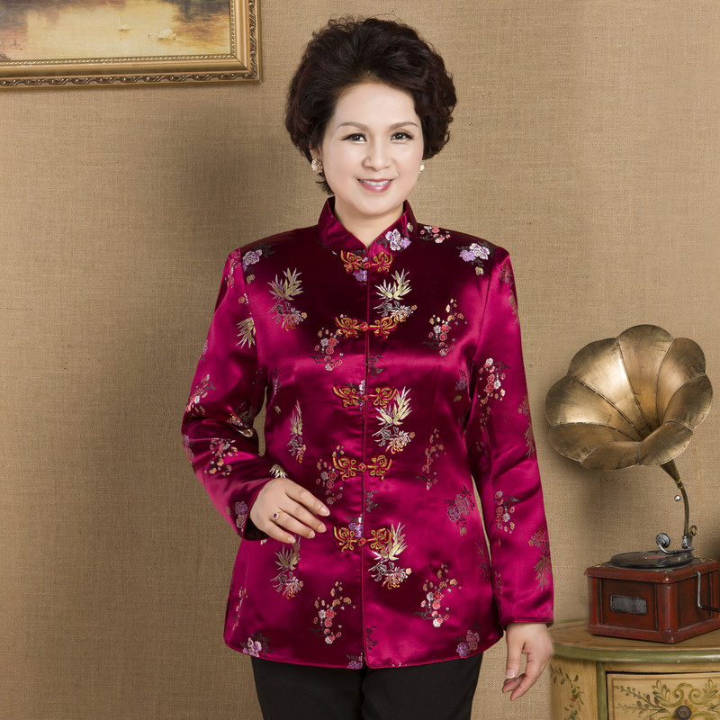 唐装中老年春秋秋装女士外套妈妈老年人中式改良上衣