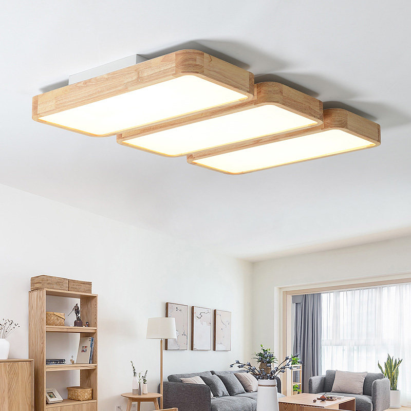 日式客厅吸顶灯现代实木原木天猫精灵无极调光客厅吸顶灯