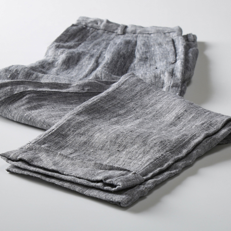 麻灰·优级纯亚麻 双褶剪裁宽松锥形时尚九分裤男夏季凉爽休闲裤