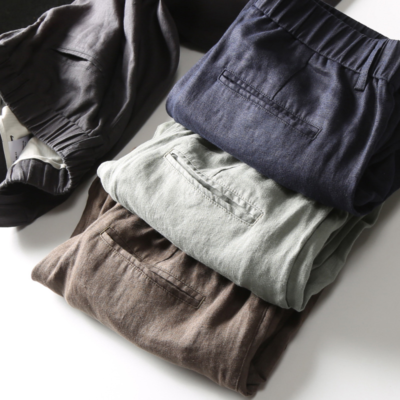 优级纯亚麻薄面料男士夏季直筒休闲裤 收缩裤腰简洁百搭凉爽裤子