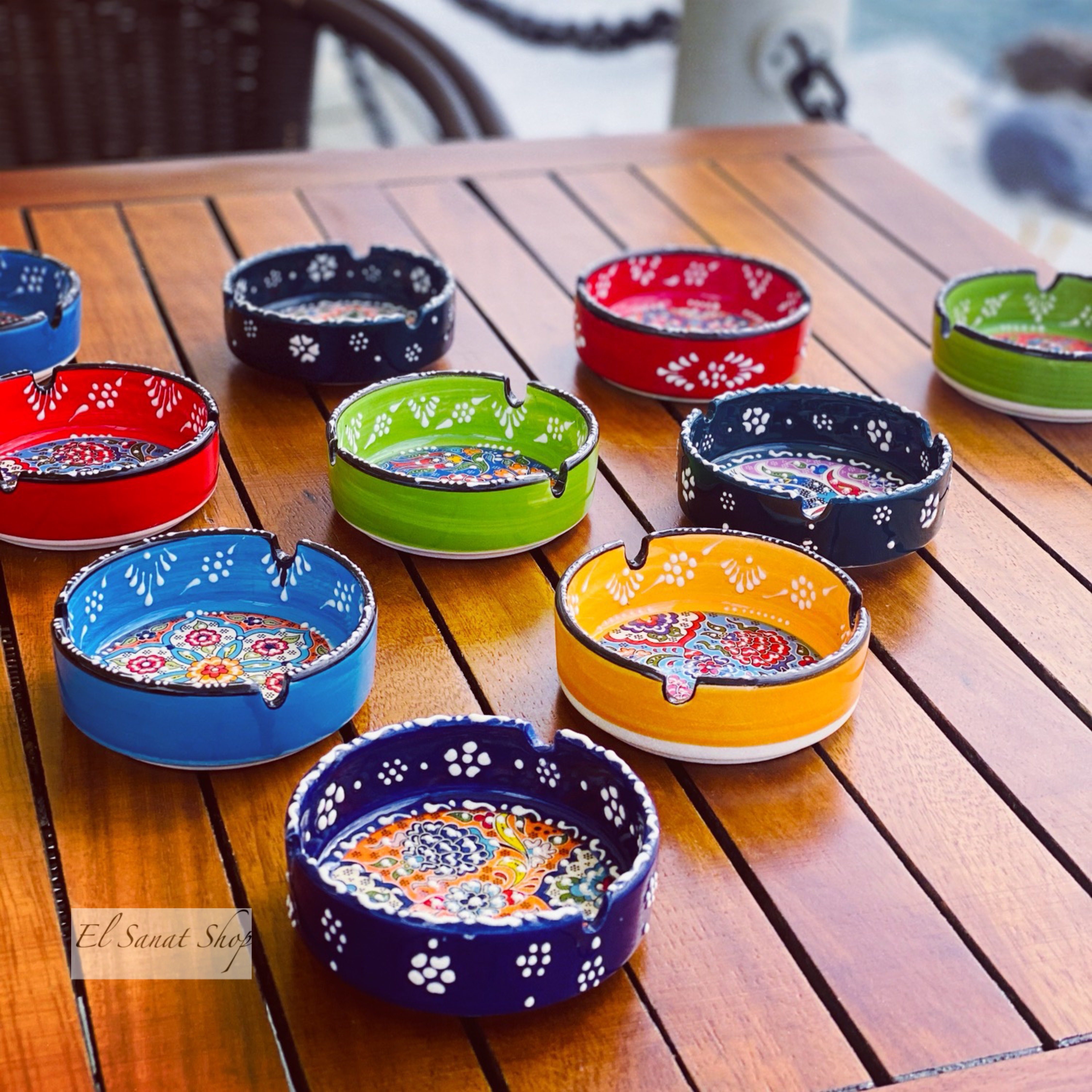 烟灰缸土耳其进口手绘13cm彩绘中东花卉陶瓷地中海风情装饰烟灰缸