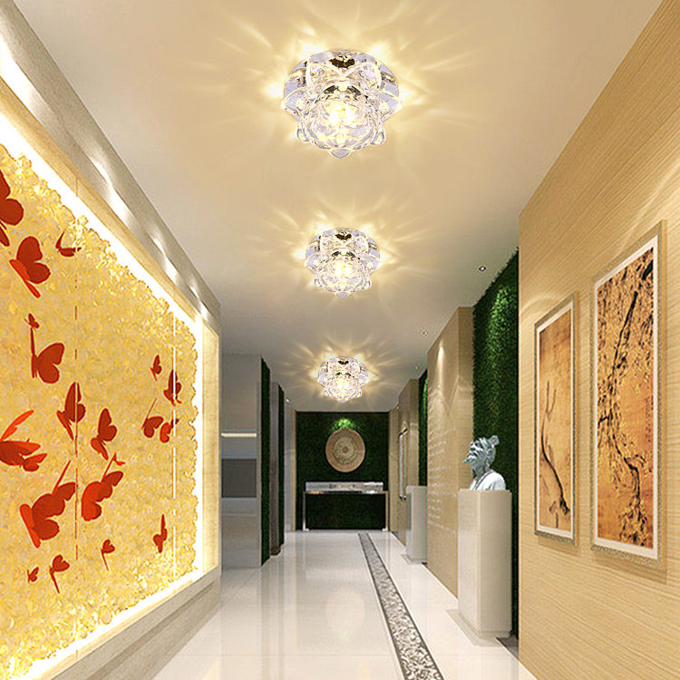 客厅筒灯led天花花灯嵌入式水晶莲花过道走廊筒灯