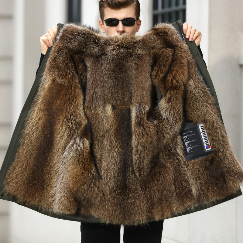 派克服男皮毛一体外套中长款貉子内胆真皮尼克男士装皮草冬季大衣