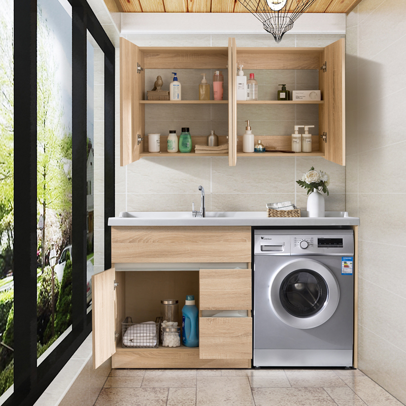 多层实木免漆板洗衣柜阳台柜滚筒洗衣机柜浴室柜组合卫浴柜洗衣盆