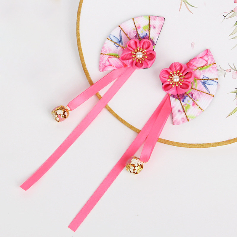 樱花发夹中国国风儿童流苏扇形甜美手工女童发饰