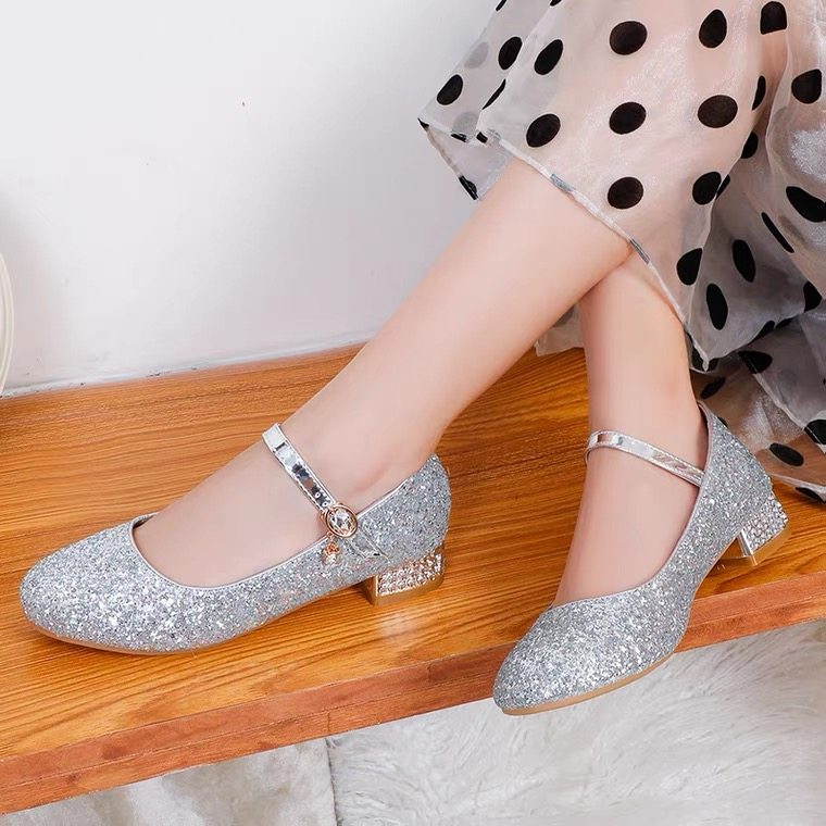 女童高跟鞋儿童水晶鞋小公主钢琴表演演出女孩礼服皮鞋