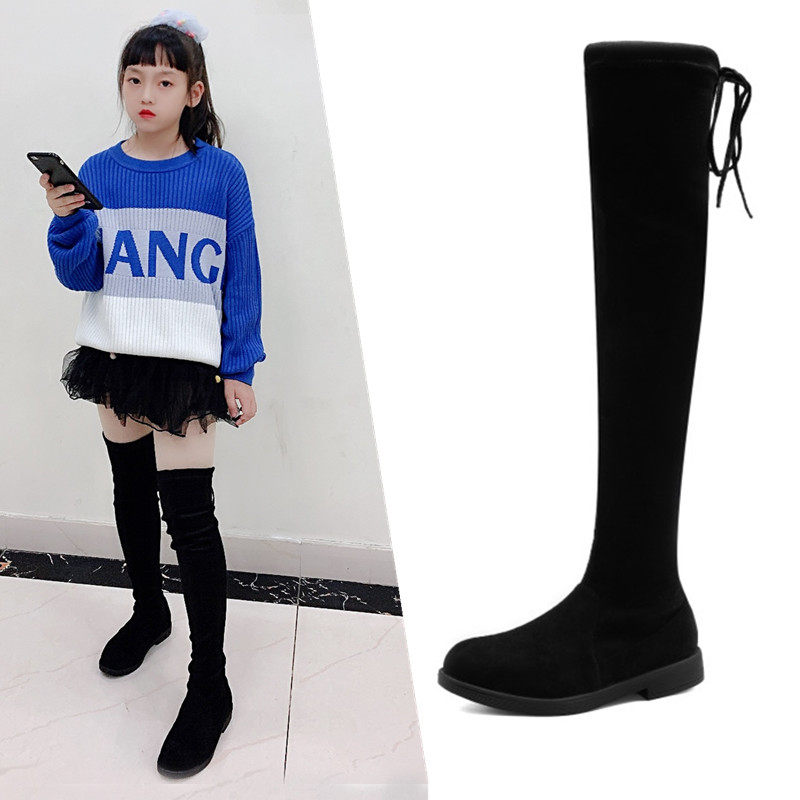 女童过膝靴子2021秋冬儿童长筒小女孩弹力中大皮靴