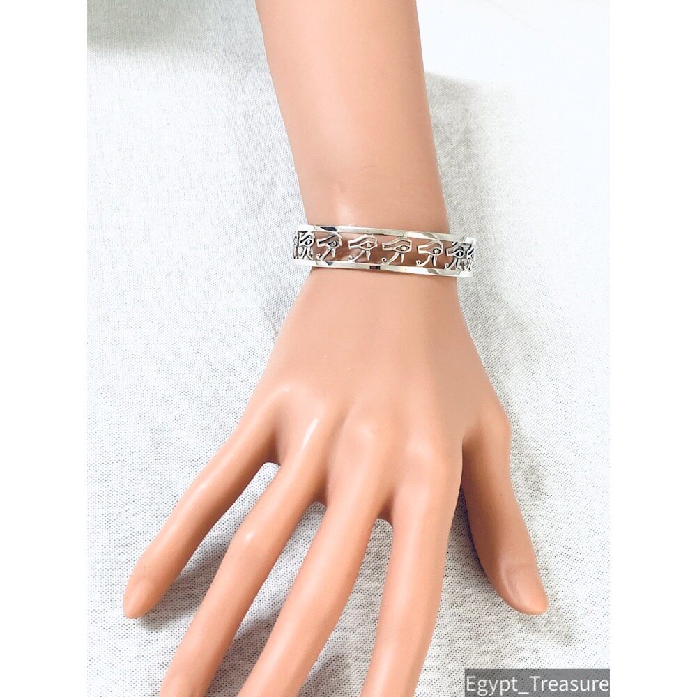 现货少古埃及荷鲁斯之眼vintage纯手工复古925银手镯博物馆经典款