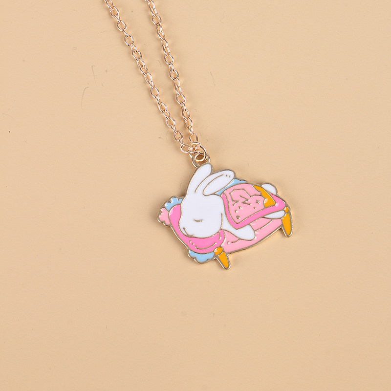 项链创意新品卡通可爱小白兔睡觉看书颈链趣味项链
