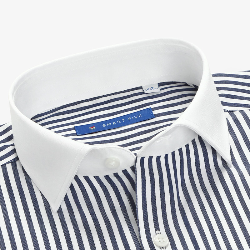 异色领衬衫长袖潮流拼接韩版修身商务休闲条纹衬衣棉免烫白领衬衫