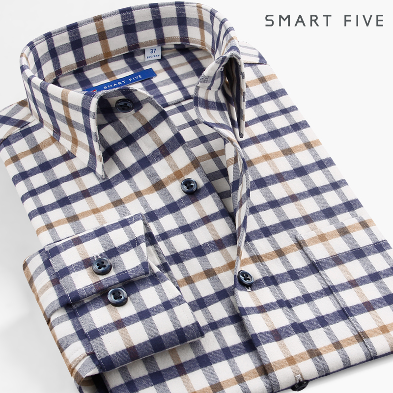 格子衬衣男长袖修身纯棉高级感衬衫春季商务休闲男装格纹衬衫磨毛