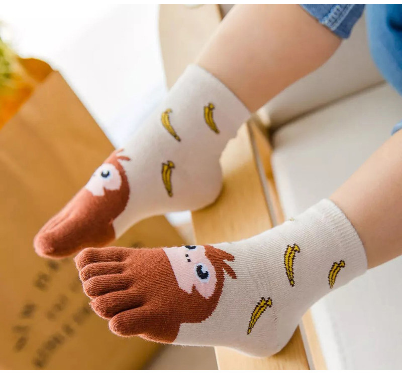 卡通儿童五指袜 秋冬纯棉中筒男女童宝宝矫正分脚趾袜子3-7-12岁